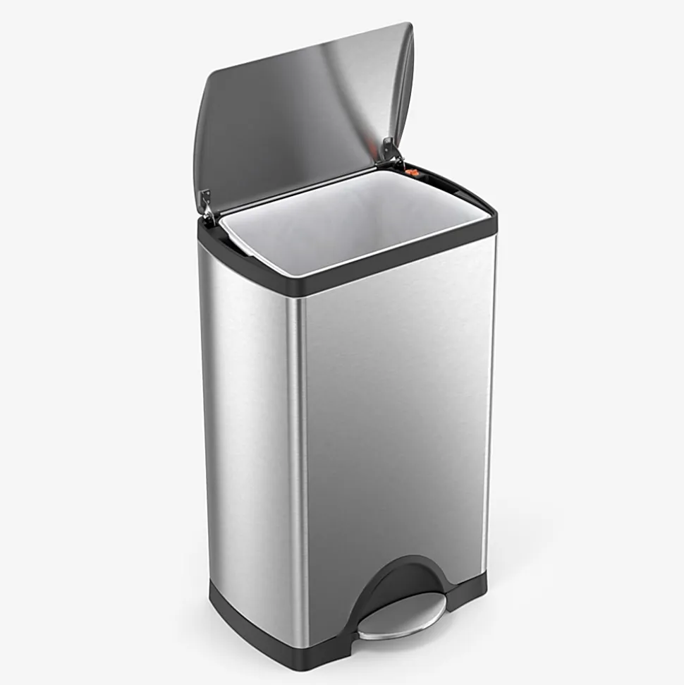 simplehuman® Rectangular Metal Step Trash Can, 10 Gallons, 25-3/4"H x 15-12/16"H x 12-1/2"D, Brushed Stainless Steel