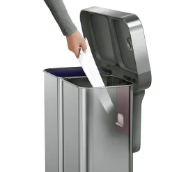 simplehuman Rectangular Step Can With Liner Pocket, 15.3 Gallons, Dual-Compartment Recycling, Brushed Stainless Steel
