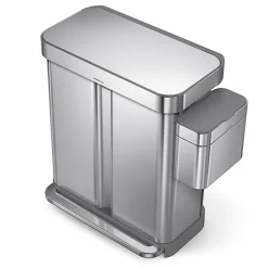 simplehuman Rectangular Step Can With Liner Pocket, 15.3 Gallons, Dual-Compartment Recycling, Brushed Stainless Steel