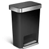 simplehuman Rectangular Step Can With Liner Pocket, 12 Gallons, Black Plastic