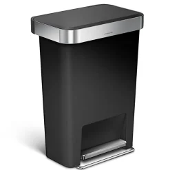 simplehuman Rectangular Step Can With Liner Pocket, 12 Gallons, Black Plastic