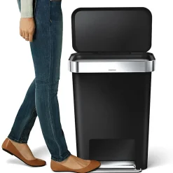 simplehuman Rectangular Step Can With Liner Pocket, 12 Gallons, Black Plastic
