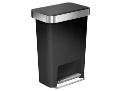 simplehuman Rectangular Step Can With Liner Pocket, 12 Gallons, Black Plastic