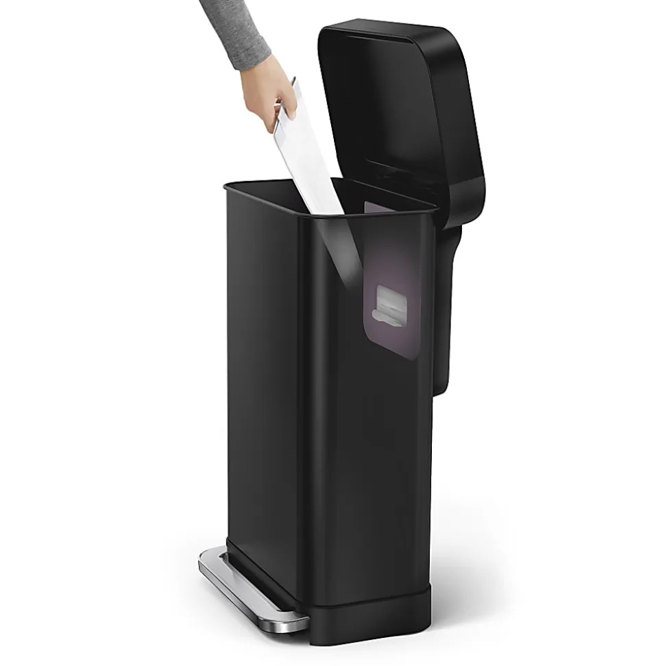 simplehuman Rectangular Step Can With Liner Pocket, 12 Gallons, Matte Black Steel