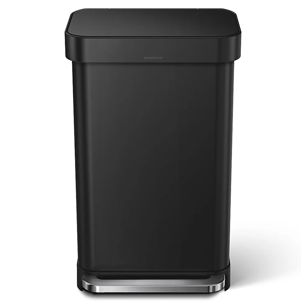 simplehuman Rectangular Step Can With Liner Pocket, 12 Gallons, Matte Black Steel