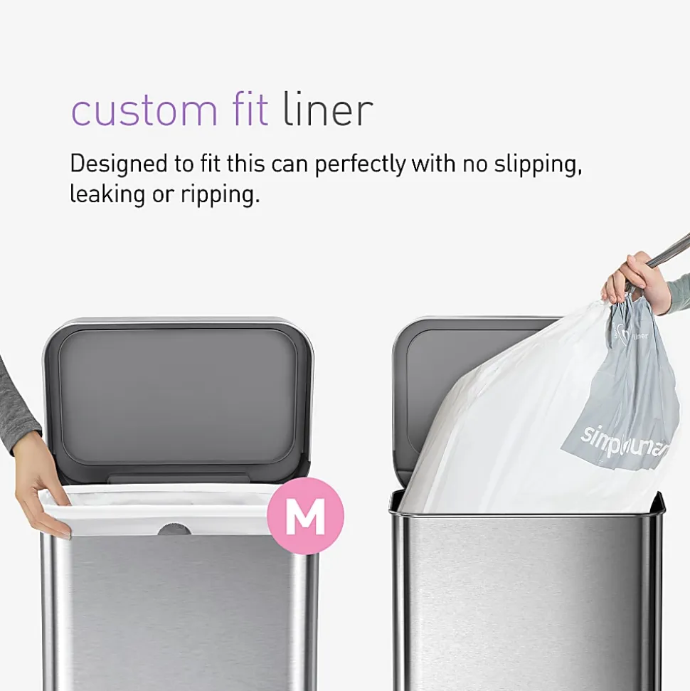 simplehuman Rectangular Step Can With Liner Pocket, 12 Gallons, Matte Black Steel
