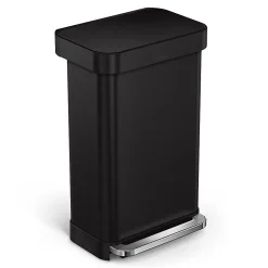 simplehuman Rectangular Step Can With Liner Pocket, 12 Gallons, Matte Black Steel