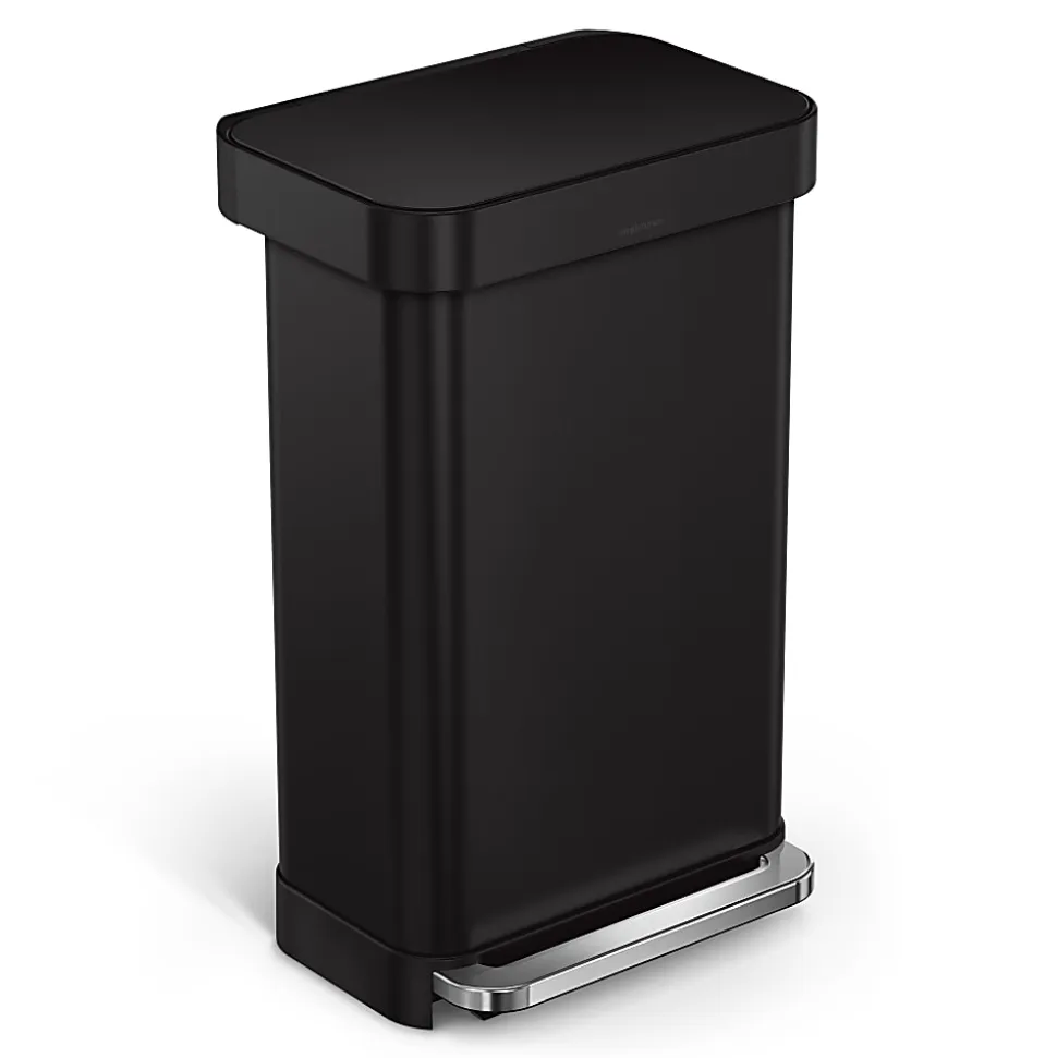 simplehuman Rectangular Step Can With Liner Pocket, 12 Gallons, Matte Black Steel