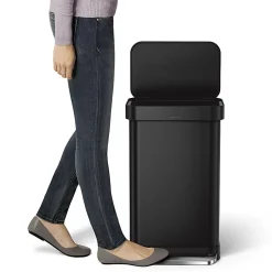 simplehuman Rectangular Step Can With Liner Pocket, 12 Gallons, Matte Black Steel