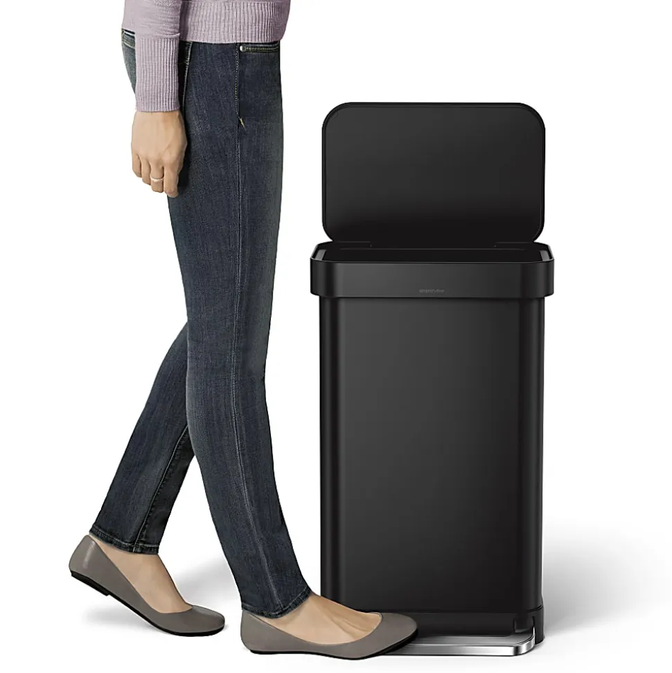 simplehuman Rectangular Step Can With Liner Pocket, 12 Gallons, Matte Black Steel
