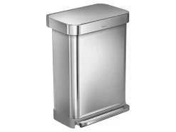 simplehuman Rectangular Step Can With Liner Pocket, 14.5 Gallons, Brushed Stainless Steel