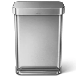 simplehuman Rectangular Step Can With Liner Pocket, 14.5 Gallons, Brushed Stainless Steel