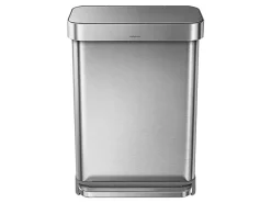 simplehuman Rectangular Step Can With Liner Pocket, 14.5 Gallons, Brushed Stainless Steel