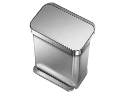 simplehuman Rectangular Step Can With Liner Pocket, 14.5 Gallons, Brushed Stainless Steel