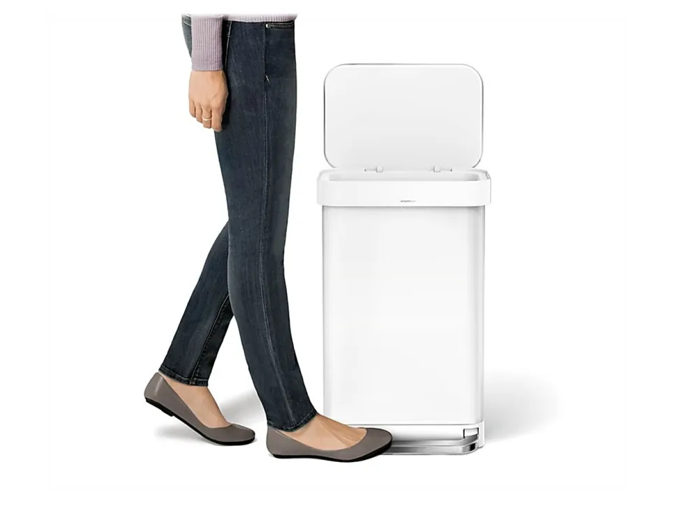 simplehuman Rectangular Step Can With Liner Pocket, 12 Gallons, White Steel