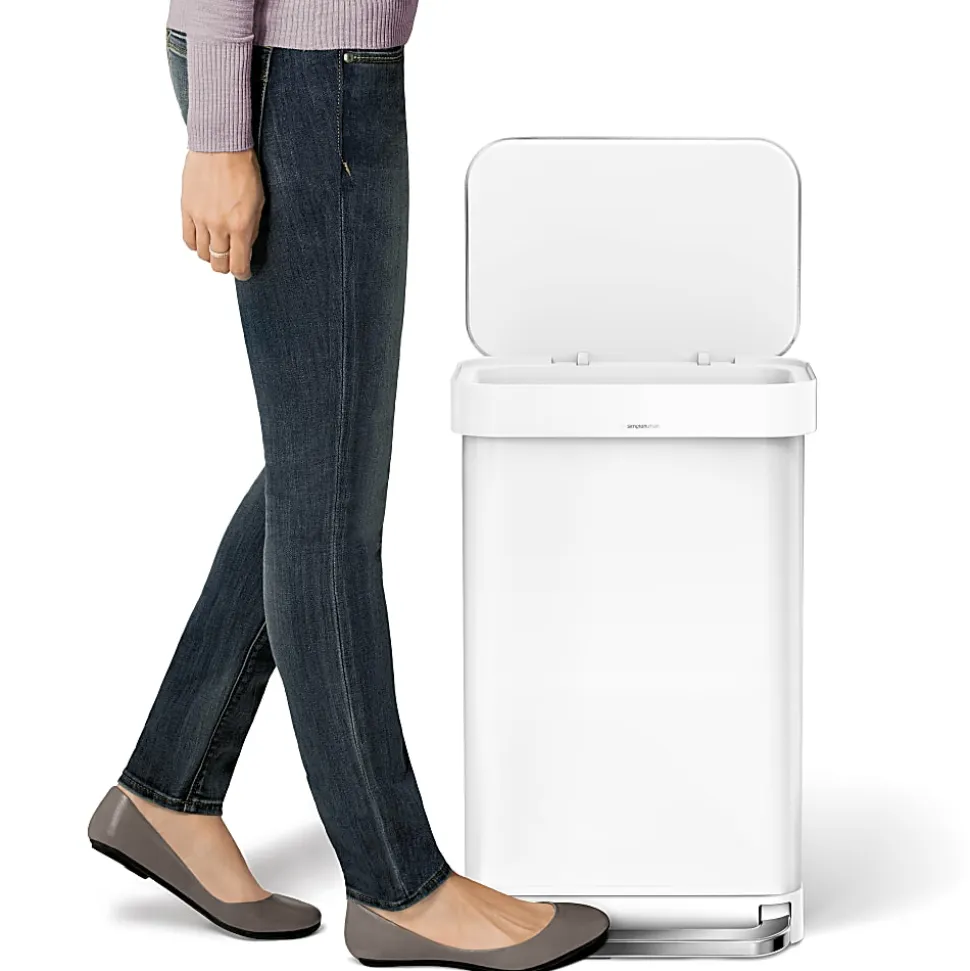 simplehuman Rectangular Step Can With Liner Pocket, 12 Gallons, White Steel