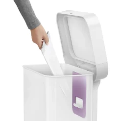 simplehuman Rectangular Step Can With Liner Pocket, 12 Gallons, White Steel