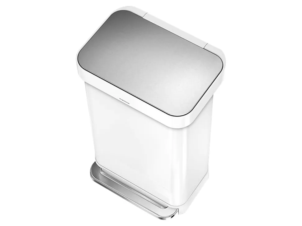simplehuman Rectangular Step Can With Liner Pocket, 12 Gallons, White Steel