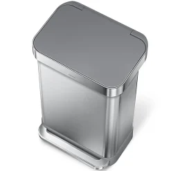 simplehuman Rectangular Step Can With Liner Pocket, 12 Gallons, Stainless Steel with Grey Plastic Lid