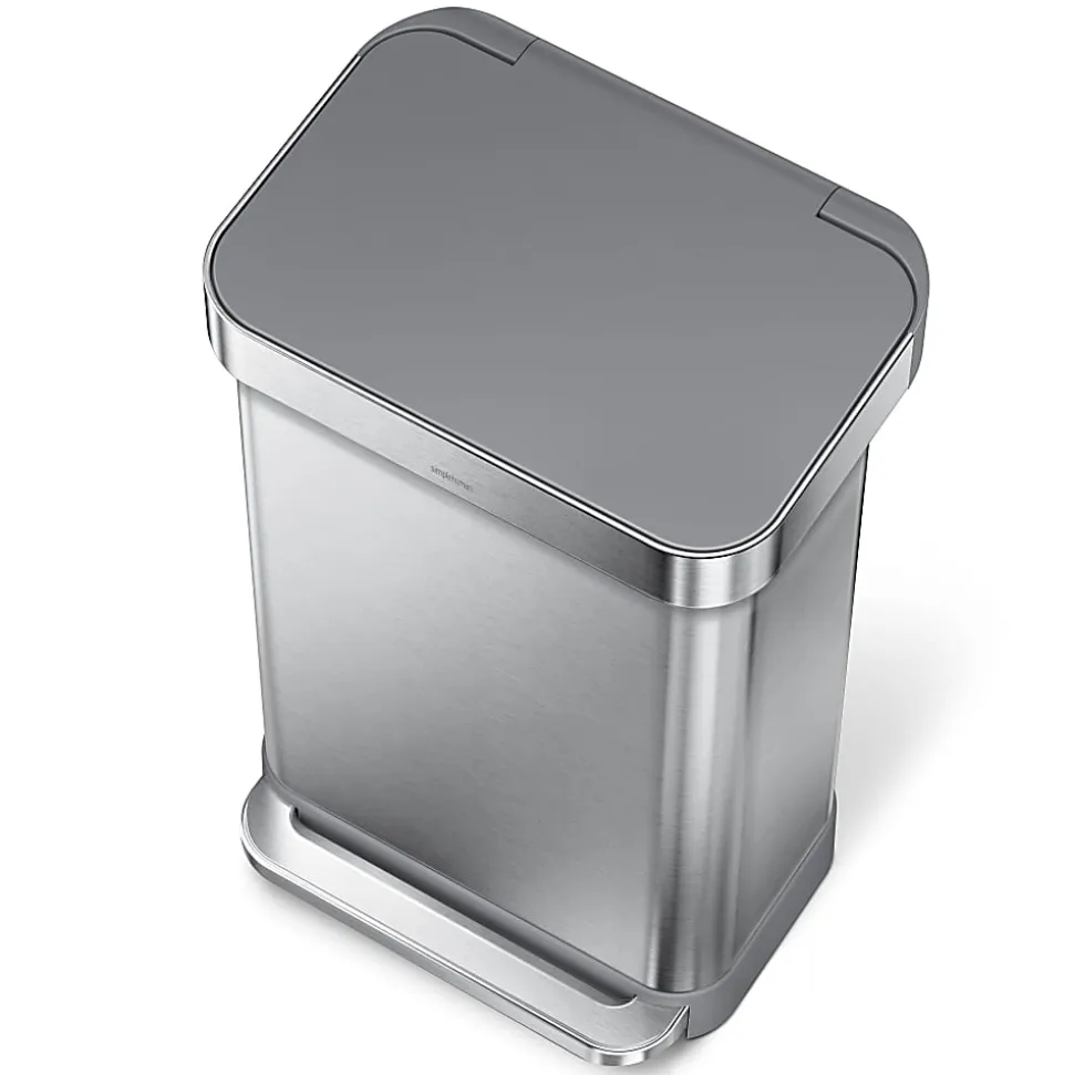 simplehuman Rectangular Step Can With Liner Pocket, 12 Gallons, Stainless Steel with Grey Plastic Lid