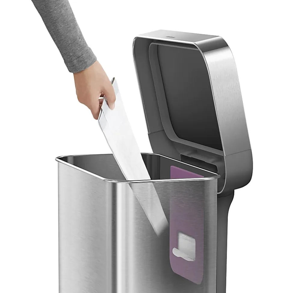 simplehuman Rectangular Step Can With Liner Pocket, 12 Gallons, Stainless Steel with Grey Plastic Lid