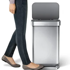 simplehuman Rectangular Step Can With Liner Pocket, 12 Gallons, Stainless Steel with Grey Plastic Lid