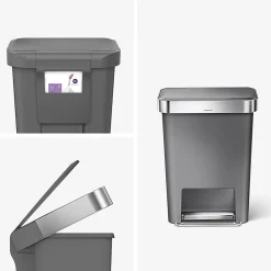simplehuman Rectangular Step Can With Liner Pocket, 12 Gallons, Gray Plastic