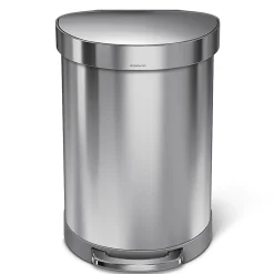 simplehuman Semi-Round Liner Rim Step Trash Can, 16 Gallons, Brushed Stainless Steel