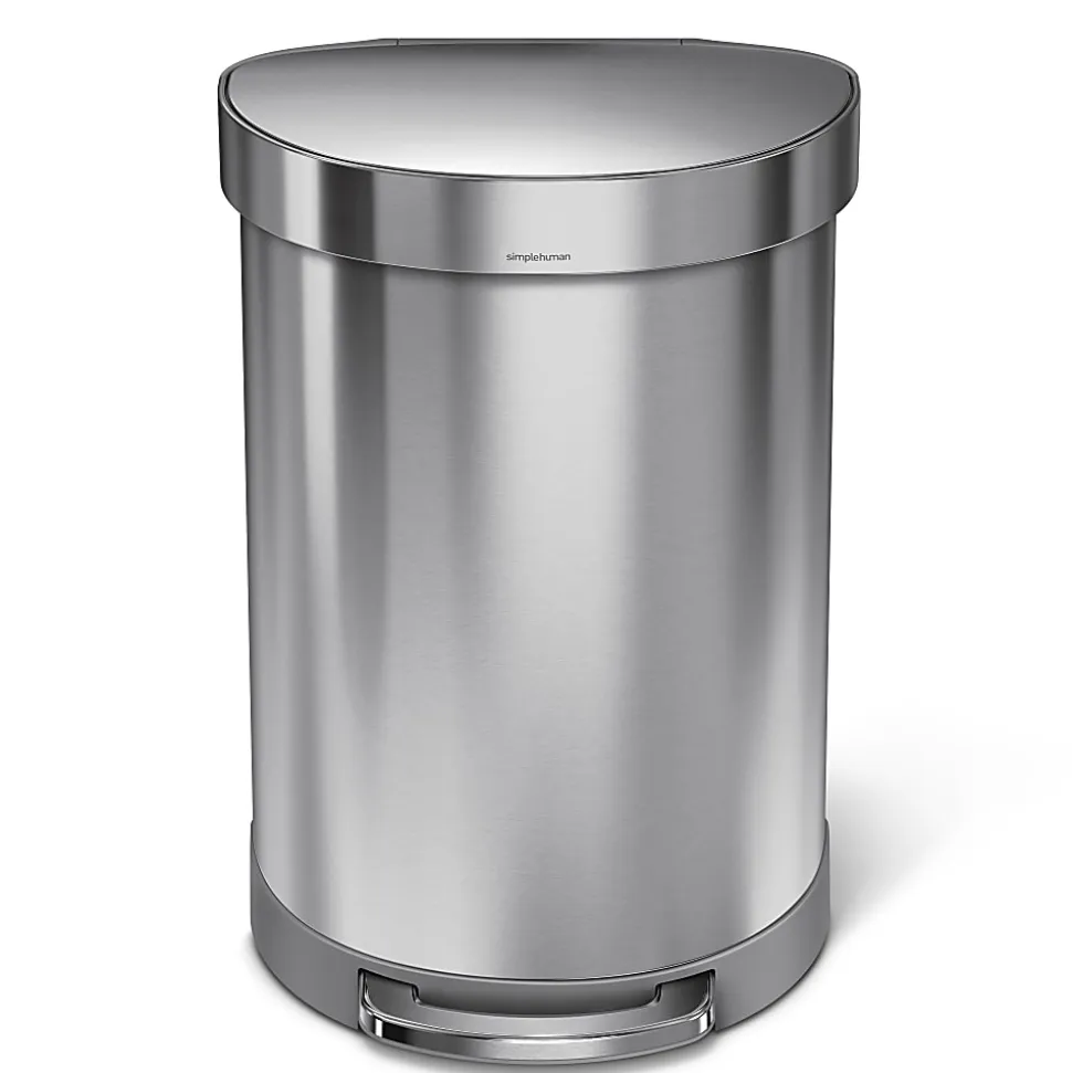 simplehuman Semi-Round Liner Rim Step Trash Can, 16 Gallons, Brushed Stainless Steel