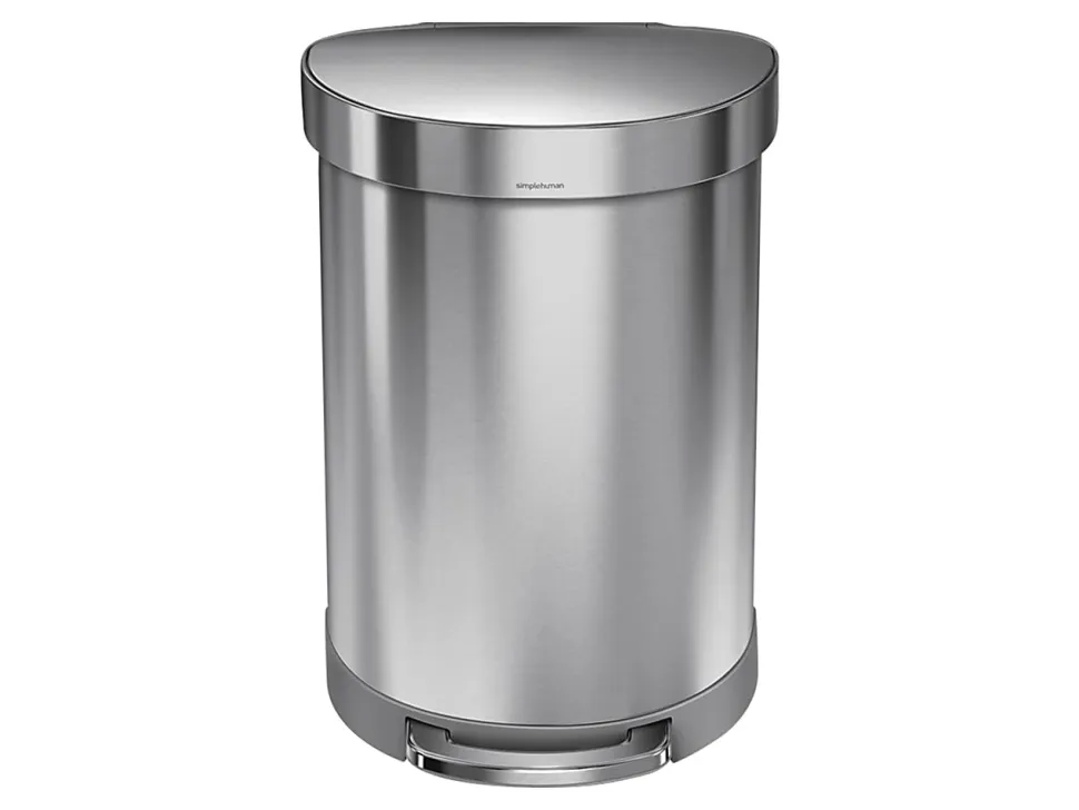 simplehuman Semi-Round Liner Rim Step Trash Can, 16 Gallons, Brushed Stainless Steel