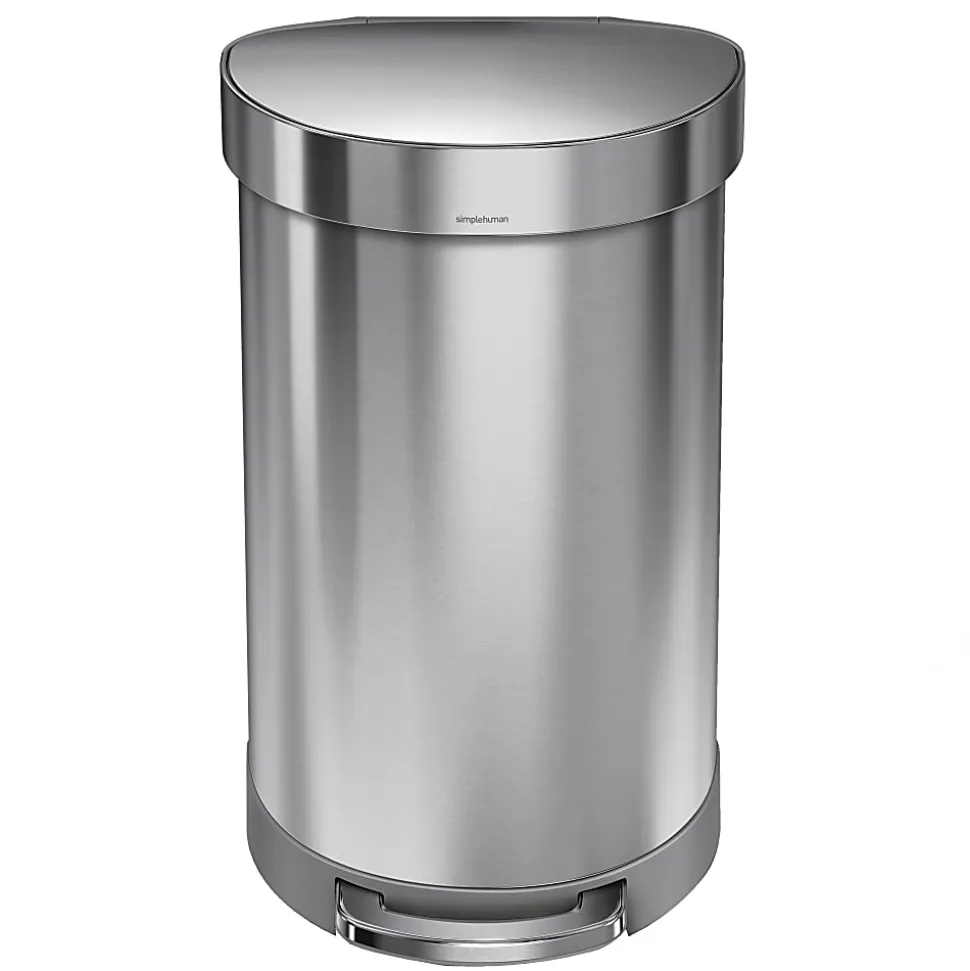 simplehuman Semi-Round Liner Rim Step Trash Can, 12 Gallons, Brushed Stainless Steel