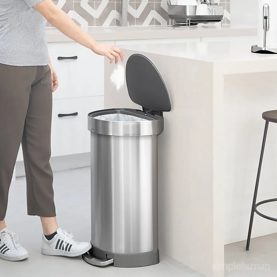 simplehuman Semi-Round Liner Rim Step Trash Can, 12 Gallons, Brushed Stainless Steel