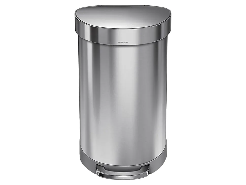 simplehuman Semi-Round Liner Rim Step Trash Can, 12 Gallons, Brushed Stainless Steel