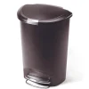 simplehuman Semi-Round Plastic Step Trash Can, 13.2 Gallons, Mocha