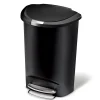 simplehuman® Semi-Round Plastic Step Trash Can, 13 Gallons, 26-1/4"H x 18-3/4"W x 14-7/16"D, Black