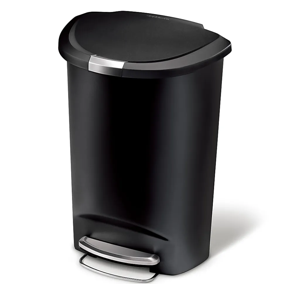 simplehuman® Semi-Round Plastic Step Trash Can, 13 Gallons, 26-1/4"H x 18-3/4"W x 14-7/16"D, Black