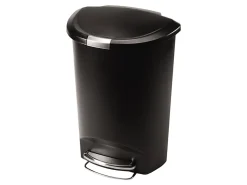 simplehuman® Semi-Round Plastic Step Trash Can, 13 Gallons, 26-1/4"H x 18-3/4"W x 14-7/16"D, Black