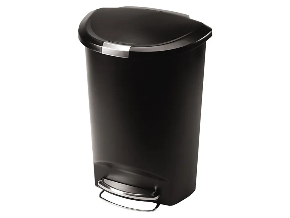 simplehuman® Semi-Round Plastic Step Trash Can, 13 Gallons, 26-1/4"H x 18-3/4"W x 14-7/16"D, Black