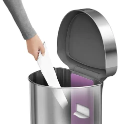 simplehuman® Semi-Round Sensor Stainless-Steel Trash Can With Liner Pocket, 12 Gallons, 25-1/4"H x 15-7/16"W x 12-13/16"D, Brushed Stainless Steel