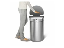 simplehuman® Semi-Round Sensor Stainless-Steel Trash Can With Liner Pocket, 12 Gallons, 25-1/4"H x 15-7/16"W x 12-13/16"D, Brushed Stainless Steel
