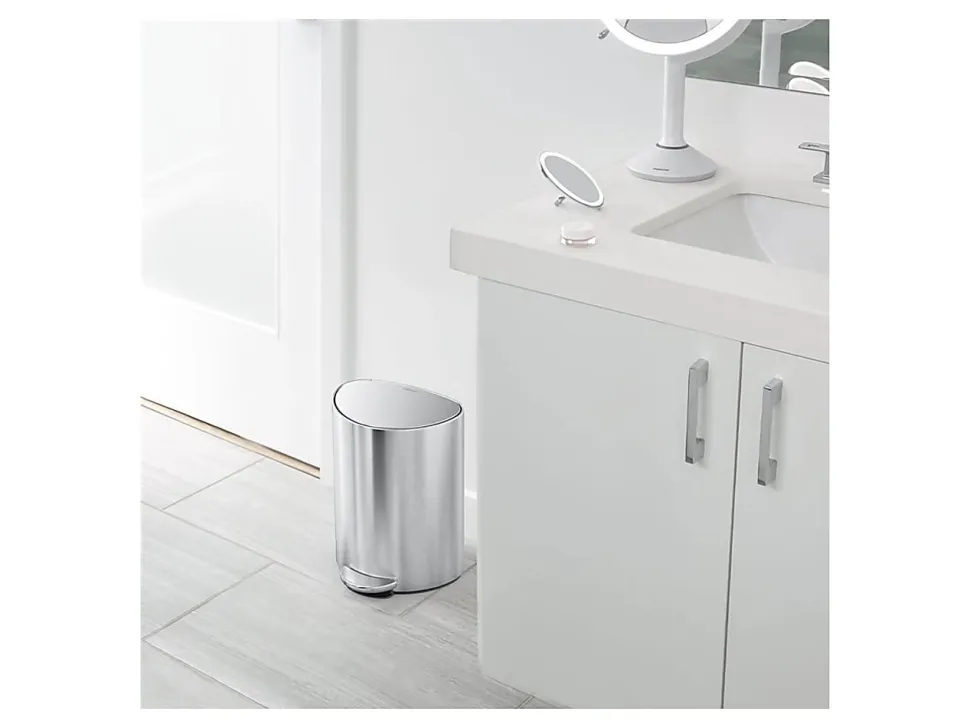 simplehuman Semi-Round Steel Step Trash Can, 1.6 Gallon, Brushed Stainless Steel, With Internal Liner Pocket