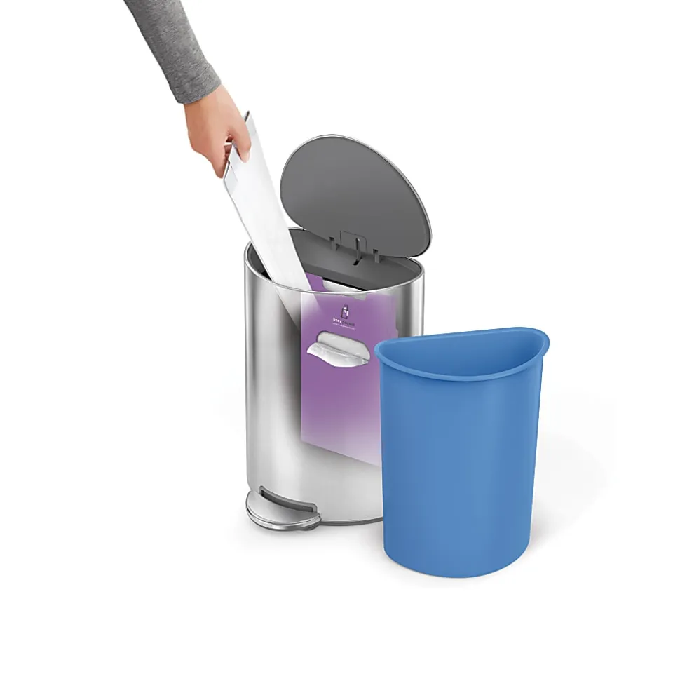 simplehuman Semi-Round Steel Step Trash Can, 1.6 Gallon, Brushed Stainless Steel, With Internal Liner Pocket