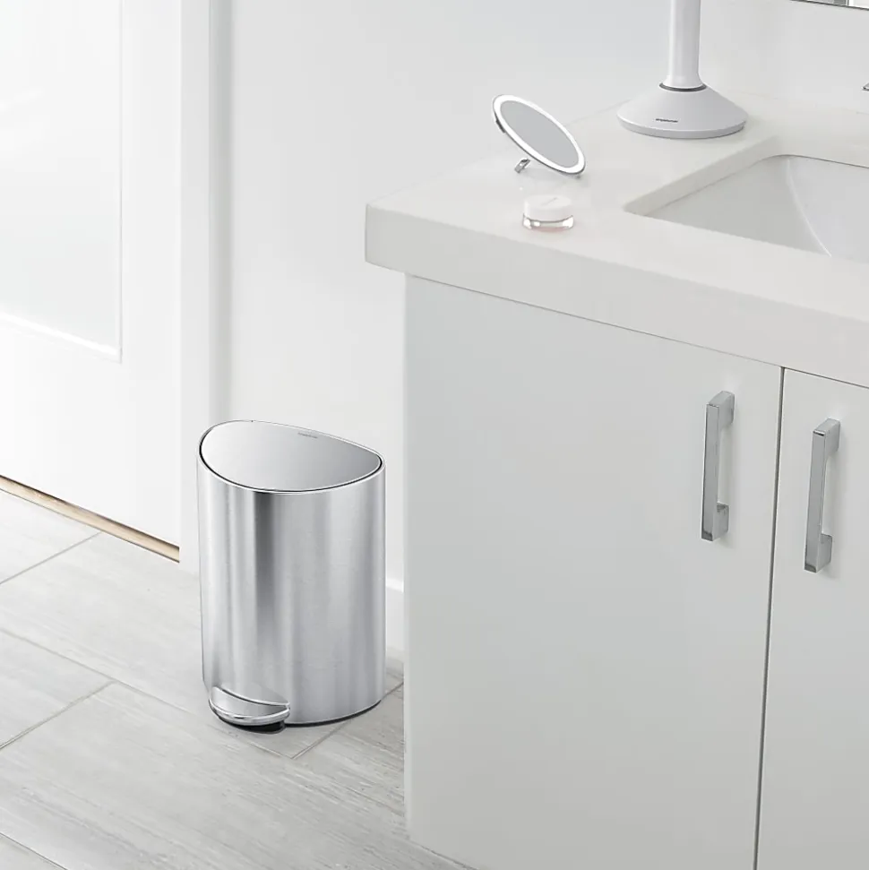 simplehuman Semi-Round Steel Step Trash Can, 1.6 Gallon, Brushed Stainless Steel, With Internal Liner Pocket