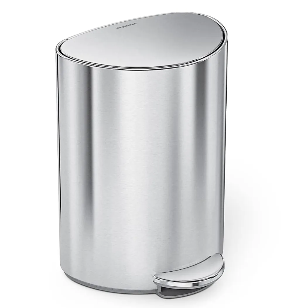 simplehuman Semi-Round Steel Step Trash Can, 1.6 Gallon, Brushed Stainless Steel, With Internal Liner Pocket
