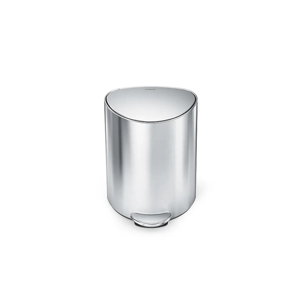 simplehuman Semi-Round Steel Step Trash Can, 1.6 Gallon, Brushed Stainless Steel, With Internal Liner Pocket