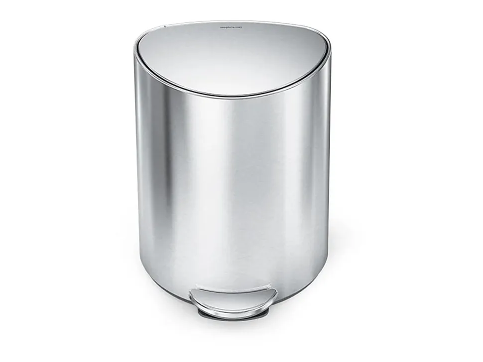 simplehuman Semi-Round Steel Step Trash Can, 1.6 Gallon, Brushed Stainless Steel, With Internal Liner Pocket