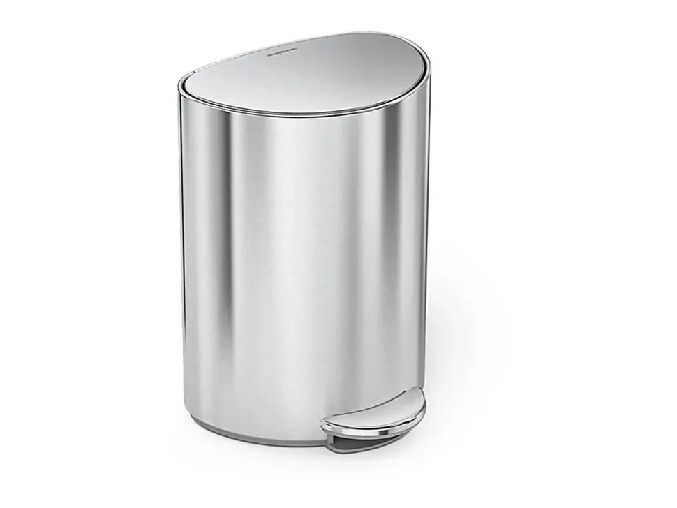 simplehuman Semi-Round Steel Step Trash Can, 1.6 Gallon, Brushed Stainless Steel, With Internal Liner Pocket