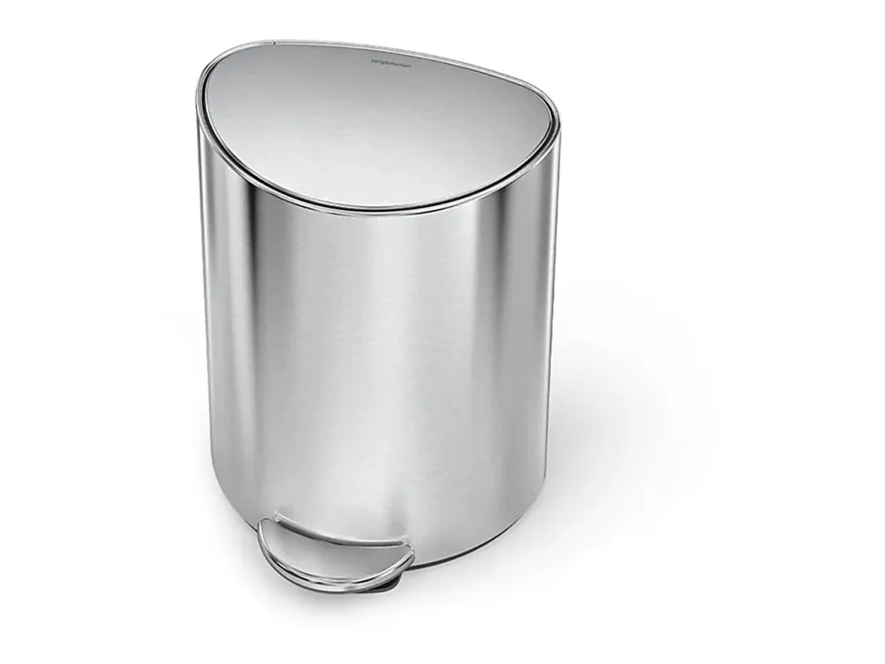 simplehuman Semi-Round Steel Step Trash Can, 1.6 Gallon, Brushed Stainless Steel, With Internal Liner Pocket