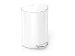 simplehuman Semi-Round Steel Step Trash Can, 1.6 Gallons, White Steel, With Internal Liner Pocket