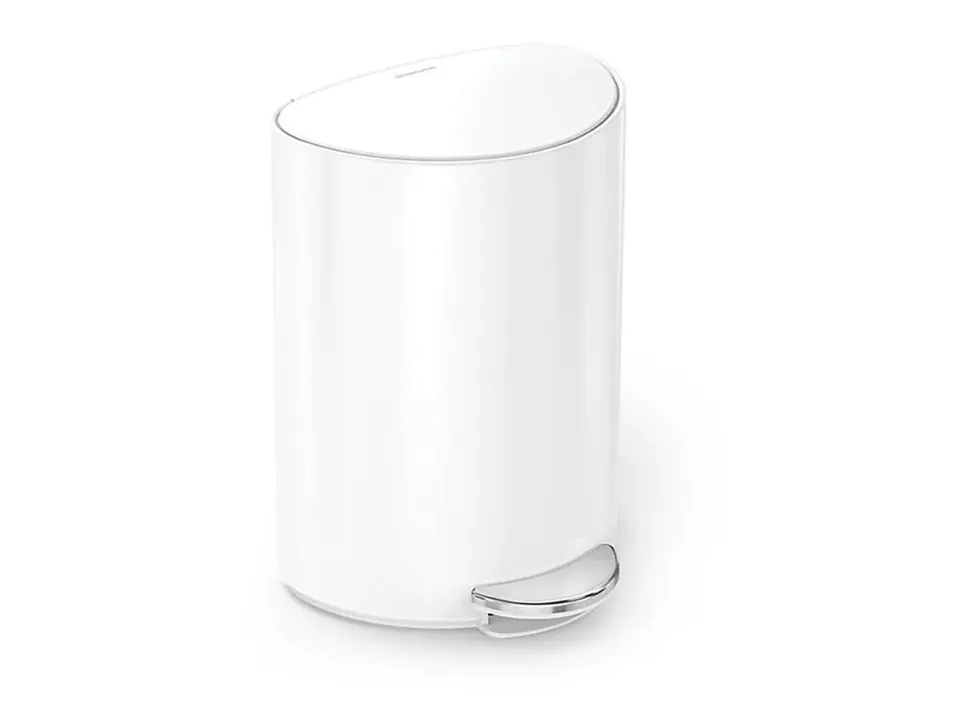simplehuman Semi-Round Steel Step Trash Can, 1.6 Gallons, White Steel, With Internal Liner Pocket